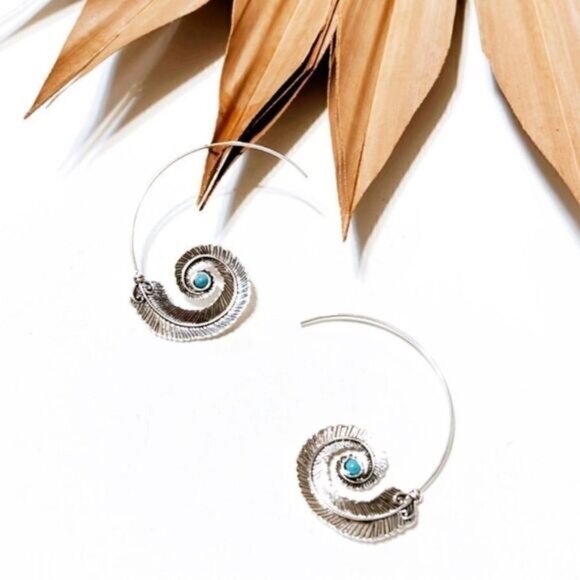 Feather Hoop Earring N1442 - Picture 2 of 4